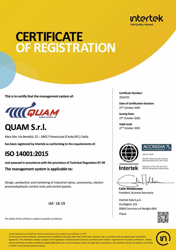 Certificate ISO 14001:2015